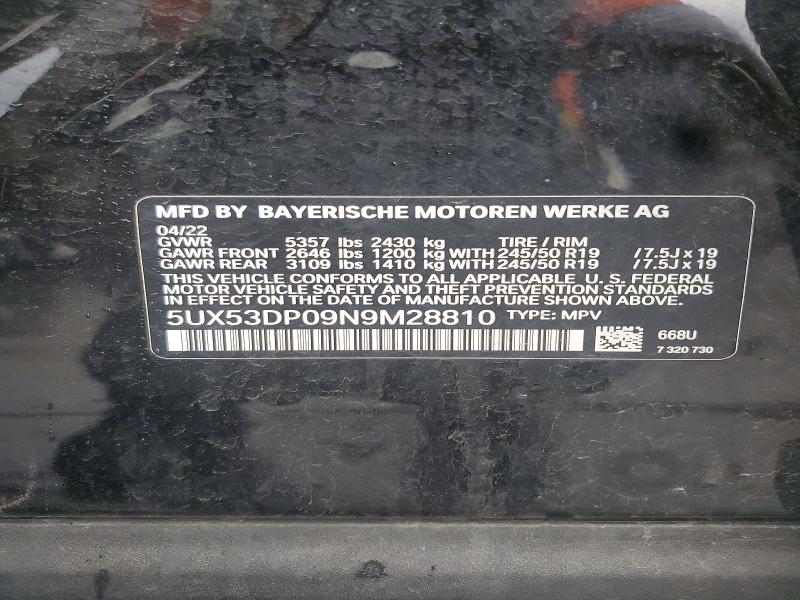 Aukcja sprzedaży 2022 Bmw X3, vin: 5UX53DP09N9M28810, numer aukcji: 56679116