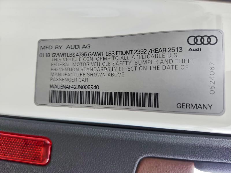 Продаж на аукціоні авто 2018 Audi A4, vin: WAUENAF42JN009940, номер лоту: 58347376