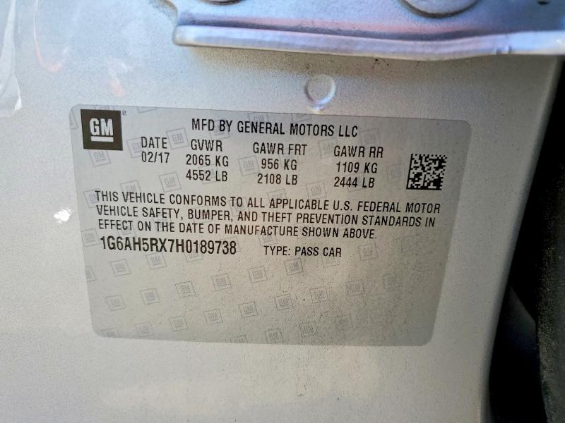 2017 Cadillac Ats მანქანა იყიდება აუქციონზე, vin: 1G6AH5RX7H0189738, აუქციონის ნომერი: 57689836