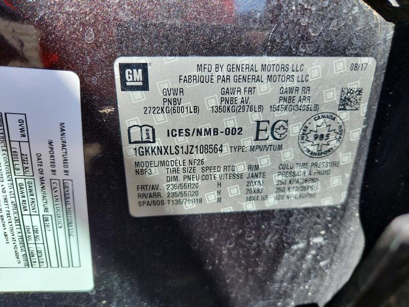 57140946 :رقم المزاد ، 1GKKNXLS1JZ108564 vin ، 2018 Gmc Acadia مزاد بيع