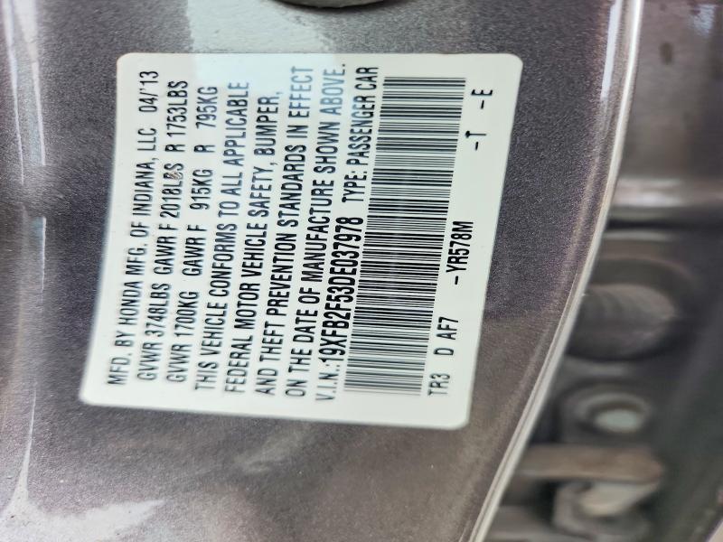 Продаж на аукціоні авто 2013 Honda Civic, vin: 19XFB2F53DE037978, номер лоту: 56945976