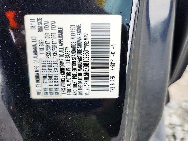 59142246 :رقم المزاد ، 5FNRL5H6XBB102950 vin ، 2011 Honda Odyssey مزاد بيع