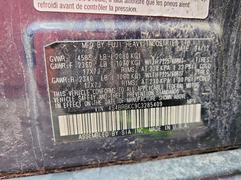 Продажа на аукционе авто 2012 Subaru Outback, vin: 4S4BRBKC9C3285409, номер лота: 56826036