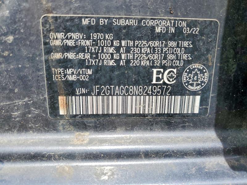 Продажа на аукционе авто 2022 Subaru Crosstrek, vin: JF2GTAGC8N8249572, номер лота: 56850786