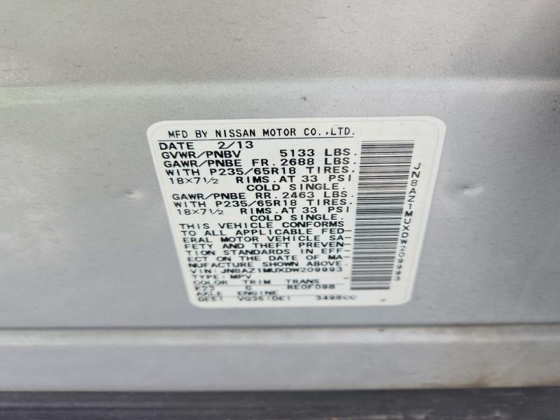 58570716 :رقم المزاد ، JN8AZ1MUXDW209993 vin ، 2013 Nissan Murano مزاد بيع
