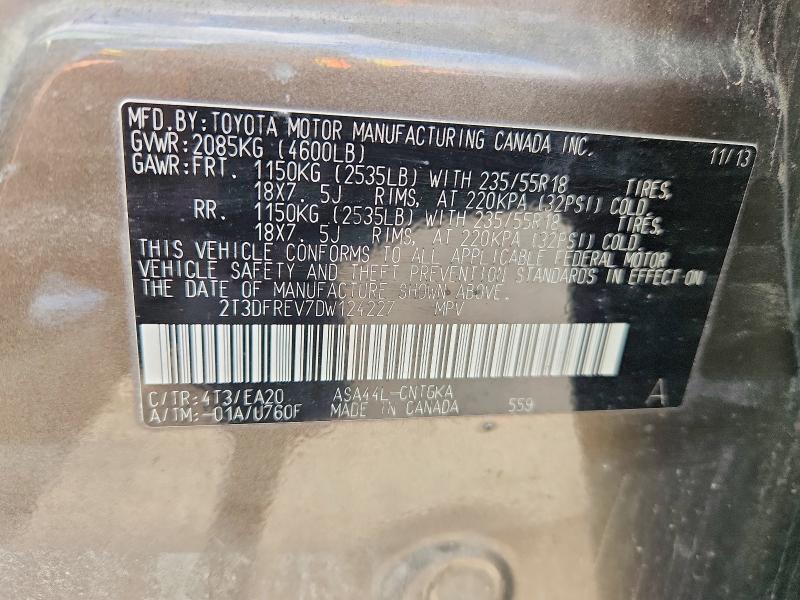 58153836 :رقم المزاد ، 2T3DFREV7DW124227 vin ، 2013 Toyota Rav4 مزاد بيع