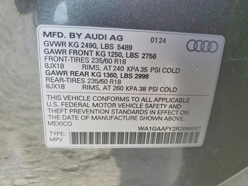 59586866 :رقم المزاد ، WA1GAAFY2R2066057 vin ، 2024 Audi Q5 مزاد بيع