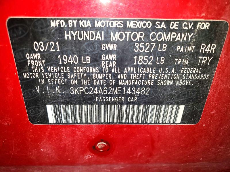 Продажа на аукционе авто 2021 Hyundai Accent, vin: 3KPC24A62ME143482, номер лота: 56364256
