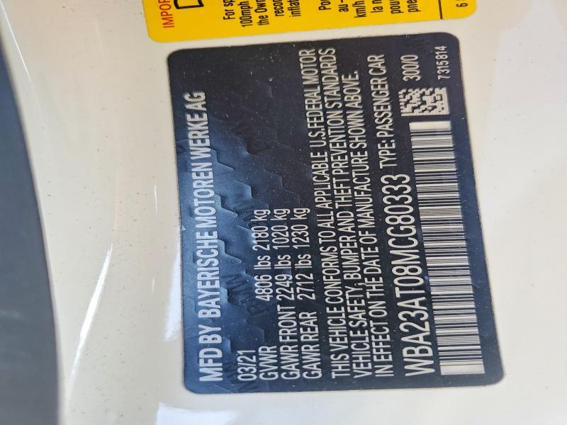 Aukcja sprzedaży 2021 Bmw 430i, vin: WBA23AT08MCG80333, numer aukcji: 57031766
