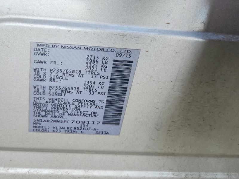 Продаж на аукціоні авто 2015 Nissan Pathfinder, vin: 5N1AR2MN5FC709117, номер лоту: 59055156