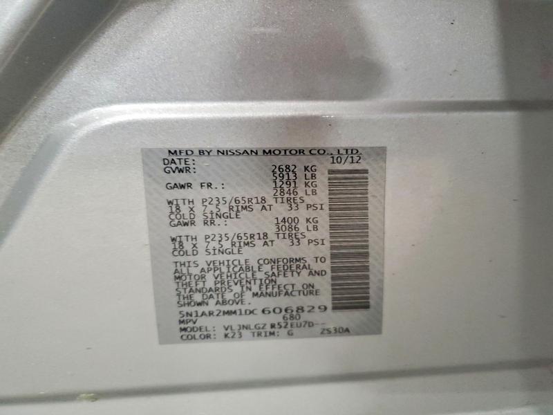58266376 :رقم المزاد ، 5N1AR2MM1DC606829 vin ، 2013 Nissan Pathfinder مزاد بيع