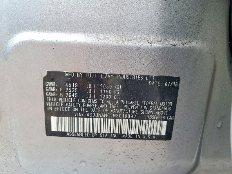 Aukcja sprzedaży 2017 Subaru Legacy, vin: 4S3BNAN62H3010892, numer aukcji: 58304116
