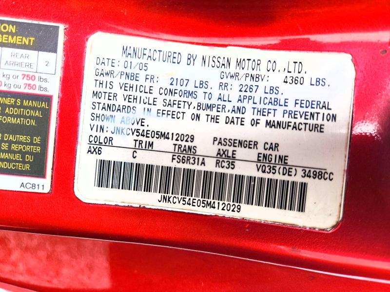 Auction sale of the 2005 Infiniti G35, vin: JNKCV54E05M412029, lot number: 56981046
