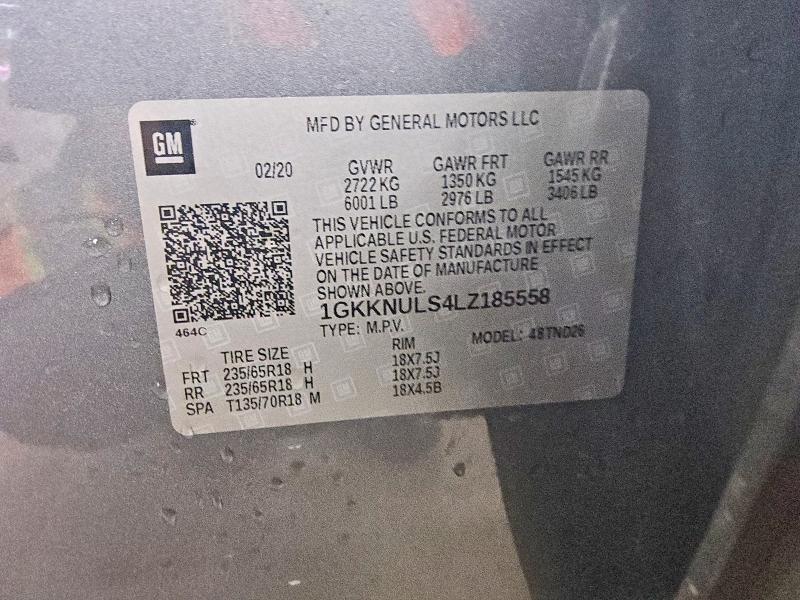 57997376 :رقم المزاد ، 1GKKNULS4LZ185558 vin ، 2020 Gmc Acadia مزاد بيع