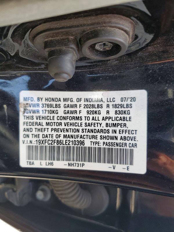 Aukcja sprzedaży 2020 Honda Civic, vin: 19XFC2F86LE210396, numer aukcji: 55965346