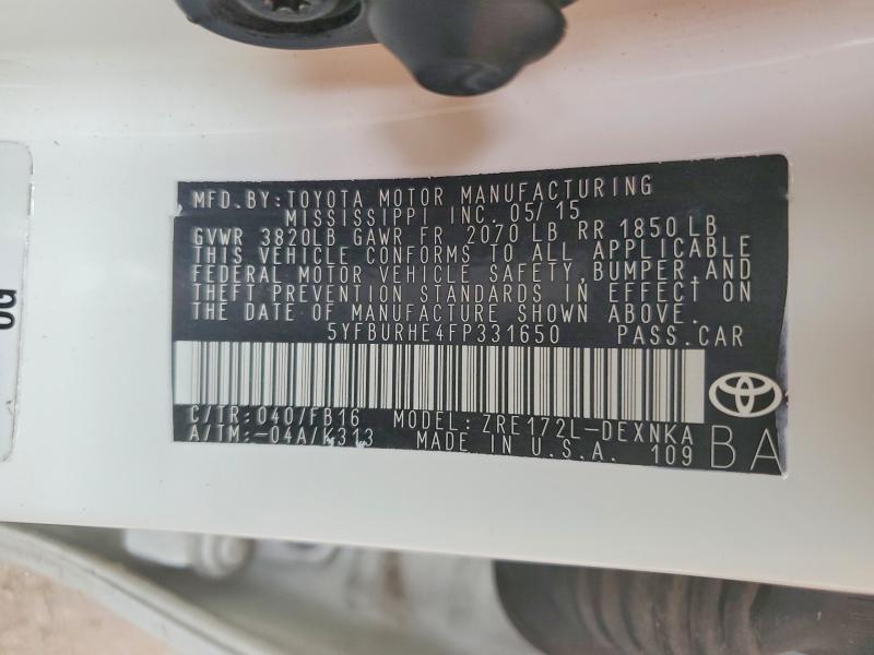 Продаж на аукціоні авто 2015 Toyota Corolla, vin: 5YFBURHE4FP331650, номер лоту: 57855536