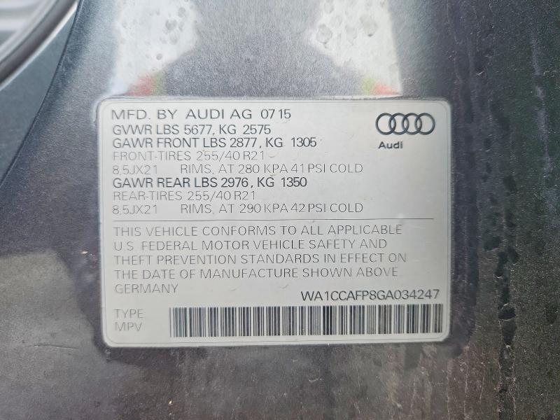 Aukcja sprzedaży 2016 Audi Sq5, vin: WA1CCAFP8GA034247, numer aukcji: 56783426