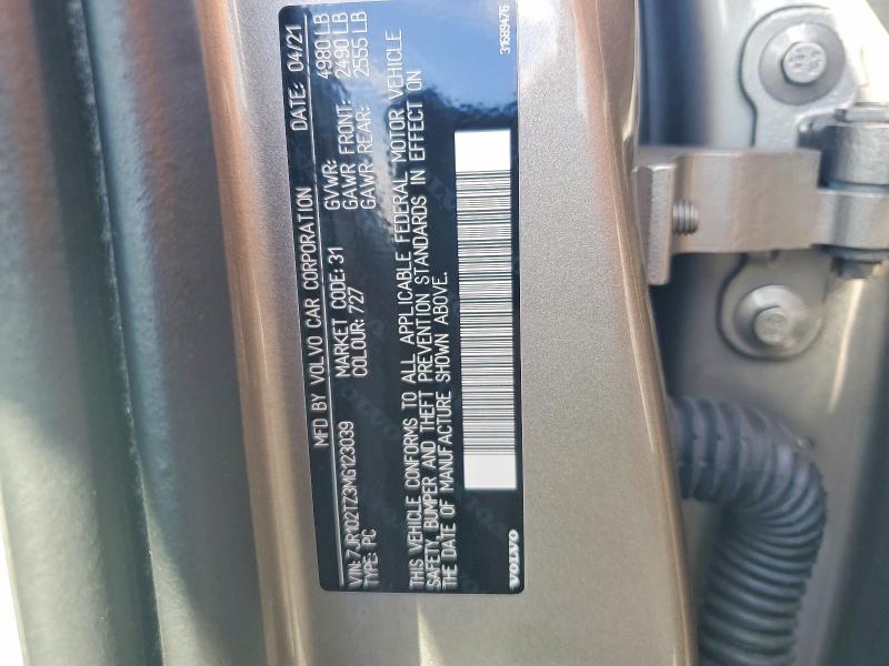 Aukcja sprzedaży 2021 Volvo S60, vin: 7JR102TZ3MG123039, numer aukcji: 58091676