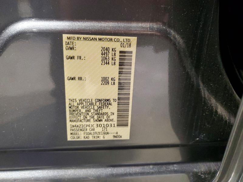 2018 Nissan Leaf მანქანა იყიდება აუქციონზე, vin: 1N4AZ1CP4JC301031, აუქციონის ნომერი: 55699376