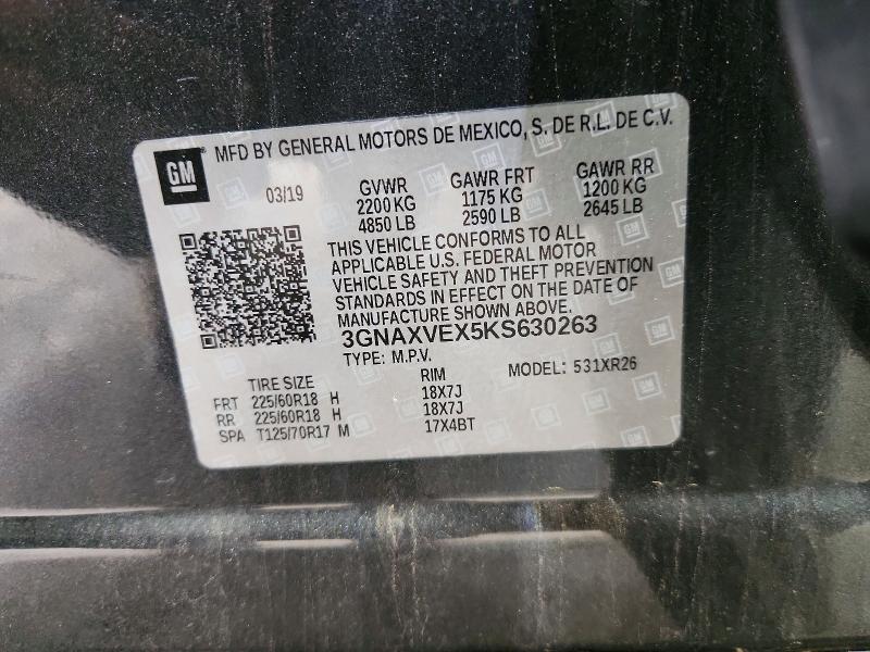 2019 Chevrolet Equinox მანქანა იყიდება აუქციონზე, vin: 3GNAXVEX5KS630263, აუქციონის ნომერი: 58230086
