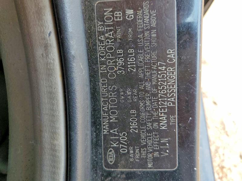 Продаж на аукціоні авто 2006 Kia Spectra, vin: KNAFE121765215147, номер лоту: 55376306