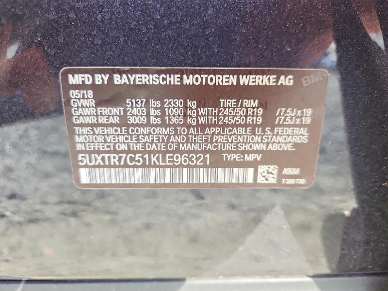 56355146 :رقم المزاد ، 5UXTR7C51KLE96321 vin ، 2019 Bmw X3 مزاد بيع