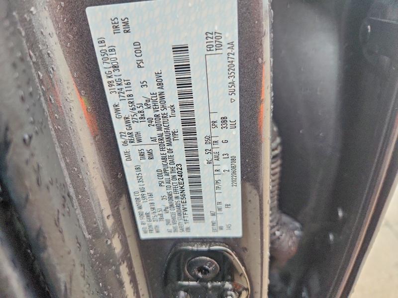 Aukcja sprzedaży 2022 Ford F150, vin: 1FTFW1E56NKE24023, numer aukcji: 58141736