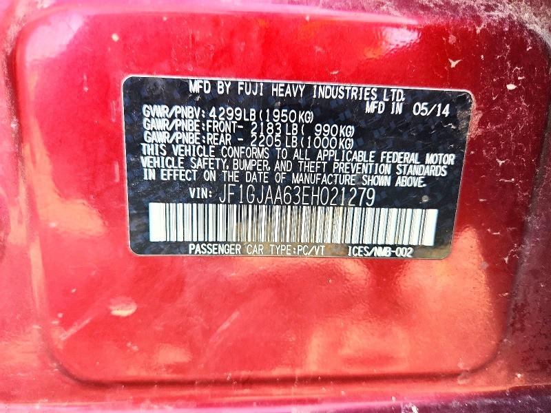 Продажа на аукционе авто 2014 Subaru Impreza, vin: JF1GJAA63EH021279, номер лота: 58645476