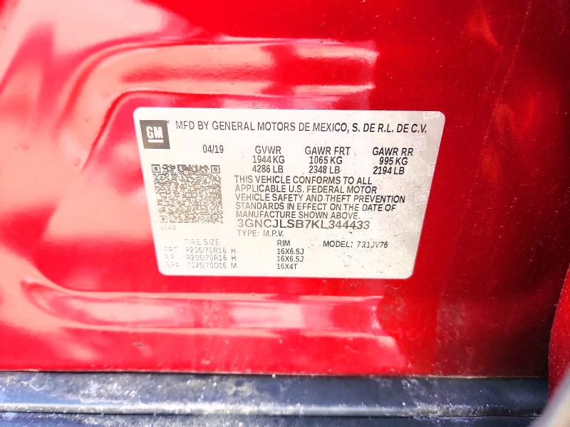 Продаж на аукціоні авто 2019 Chevrolet Trax, vin: 3GNCJLSB7KL344433, номер лоту: 57166086