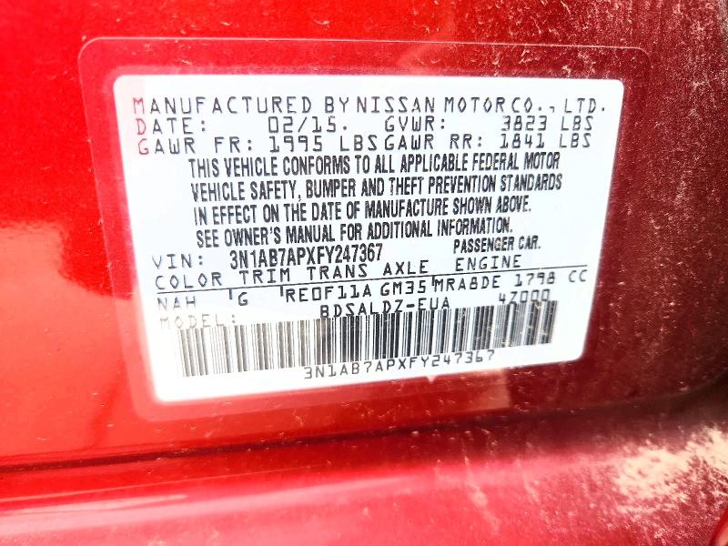 Aukcja sprzedaży 2015 Nissan Sentra, vin: 3N1AB7APXFY247367, numer aukcji: 55739636