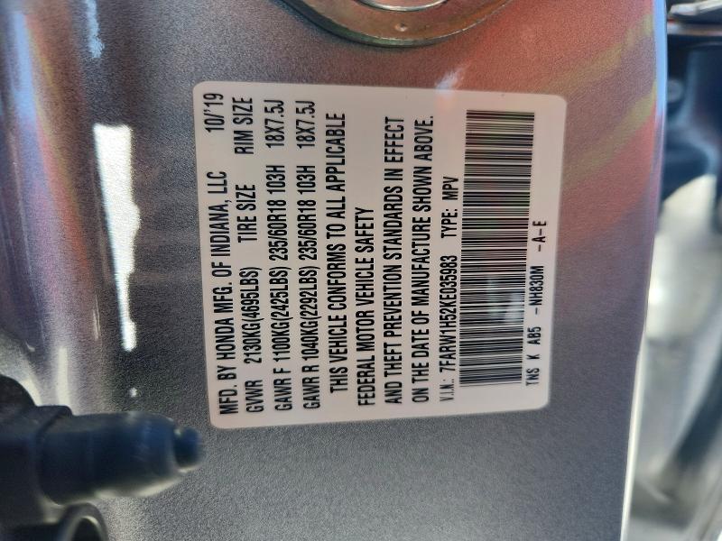 56097436 :رقم المزاد ، 7FARW1H52KE035983 vin ، 2019 Honda Cr-v مزاد بيع