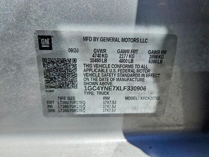 Продажа на аукционе авто 2020 Chevrolet Silverado, vin: 1GC4YNE7XLF330906, номер лота: 57623506