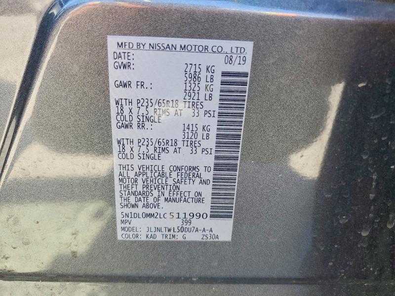 2020 Infiniti Qx60 მანქანა იყიდება აუქციონზე, vin: 5N1DL0MM2LC511990, აუქციონის ნომერი: 56231036