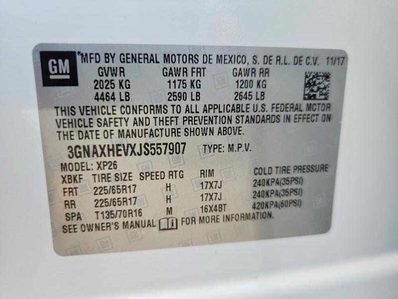 Auction sale of the 2018 Chevrolet Equinox, vin: 3GNAXHEVXJS557907, lot number: 56672126