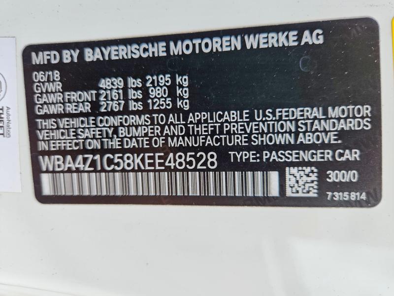 2019 Bmw 430i მანქანა იყიდება აუქციონზე, vin: WBA4Z1C58KEE48528, აუქციონის ნომერი: 58814886
