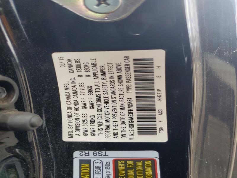 Продаж на аукціоні авто 2015 Honda Civic, vin: 2HGFG4A53FH705484, номер лоту: 57640096