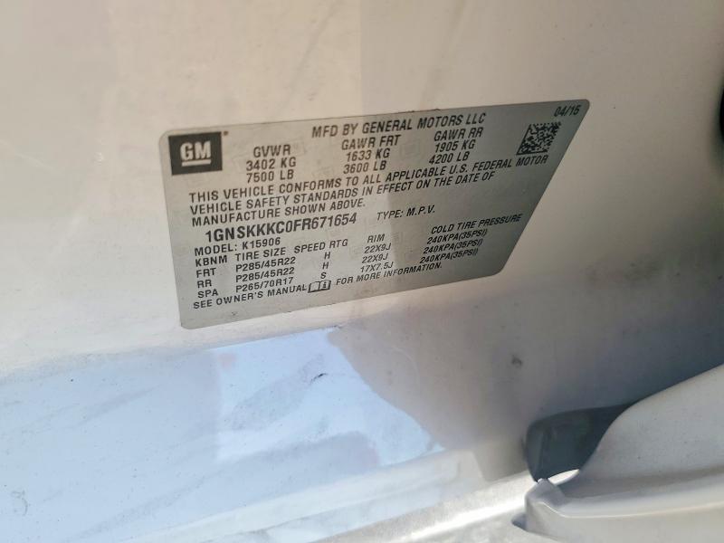 Продаж на аукціоні авто 2015 Chevrolet Suburban, vin: 1GNSKKKC0FR671654, номер лоту: 56275756