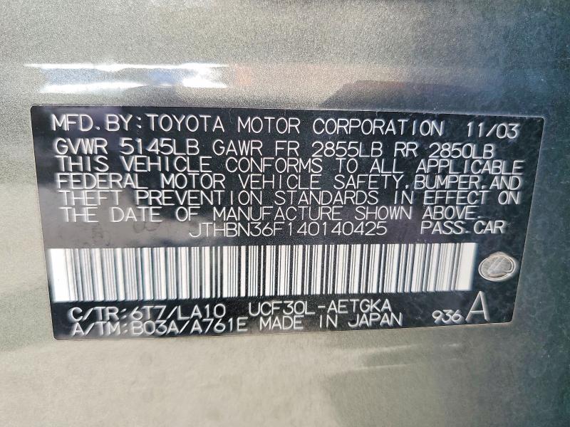 Aukcja sprzedaży 2004 Lexus Ls, vin: JTHBN36F140140425, numer aukcji: 56739616