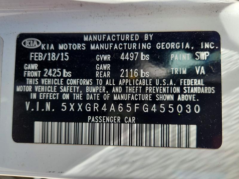 2015 Kia Optima მანქანა იყიდება აუქციონზე, vin: 5XXGR4A65FG455030, აუქციონის ნომერი: 56077716