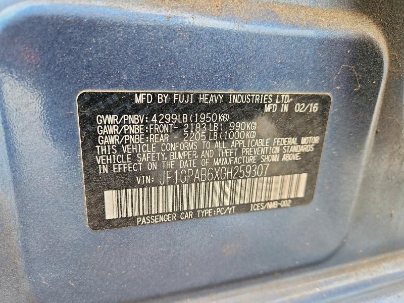Aukcja sprzedaży 2016 Subaru Impreza, vin: JF1GPAB6XGH259307, numer aukcji: 57638026