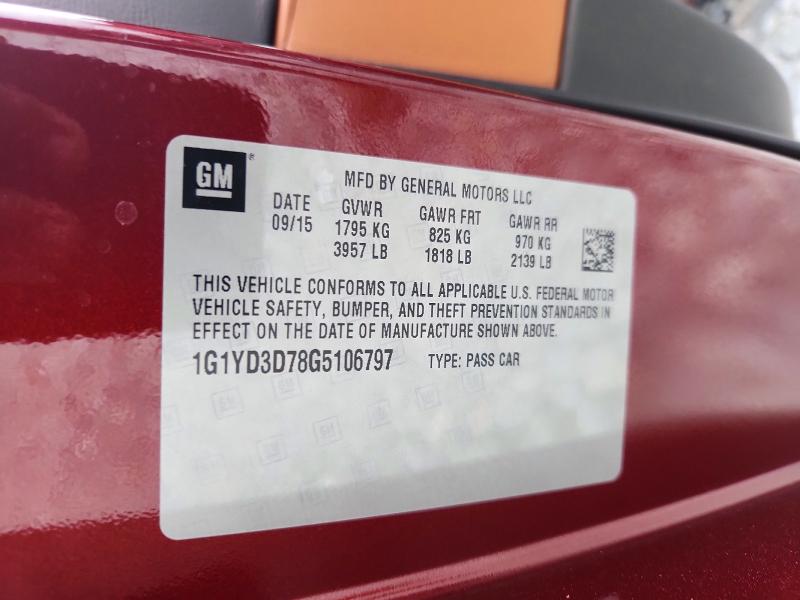55416076 :رقم المزاد ، 1G1YD3D78G5106797 vin ، 2016 Chevrolet Corvette مزاد بيع