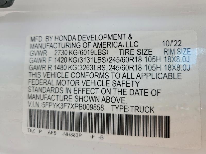 56282136 :رقم المزاد ، 5FPYK3F7XPB009858 vin ، 2023 Honda Ridgeline مزاد بيع