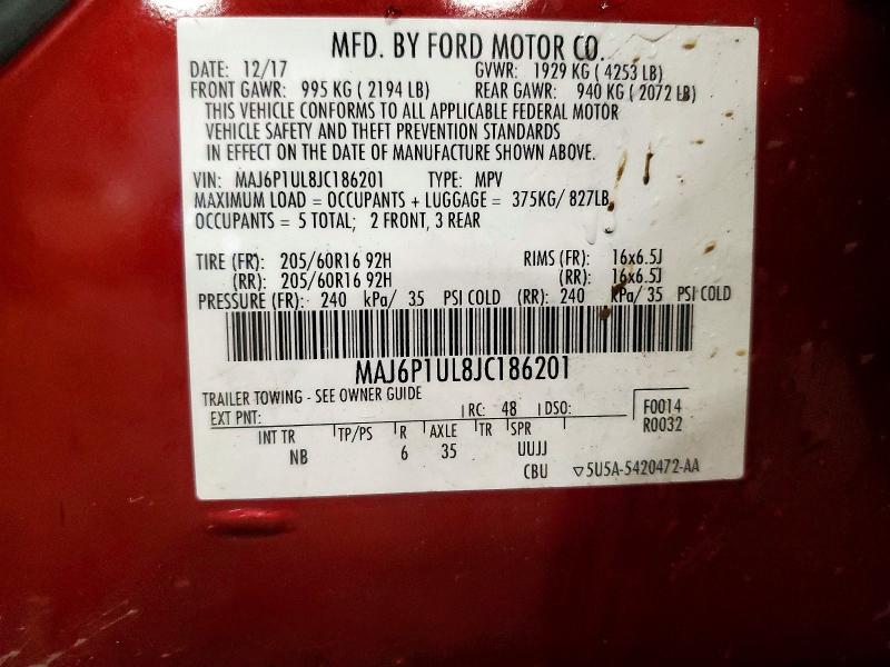 Aukcja sprzedaży 2018 Ford Ecosport, vin: MAJ6P1UL8JC186201, numer aukcji: 57399516