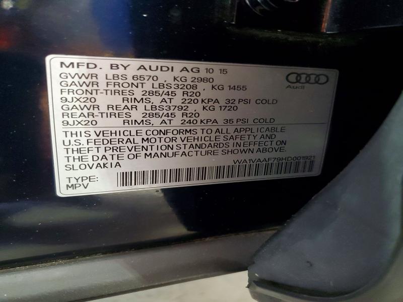 55885376 :رقم المزاد ، WA1VAAF79HD001921 vin ، 2017 Audi Q7 مزاد بيع