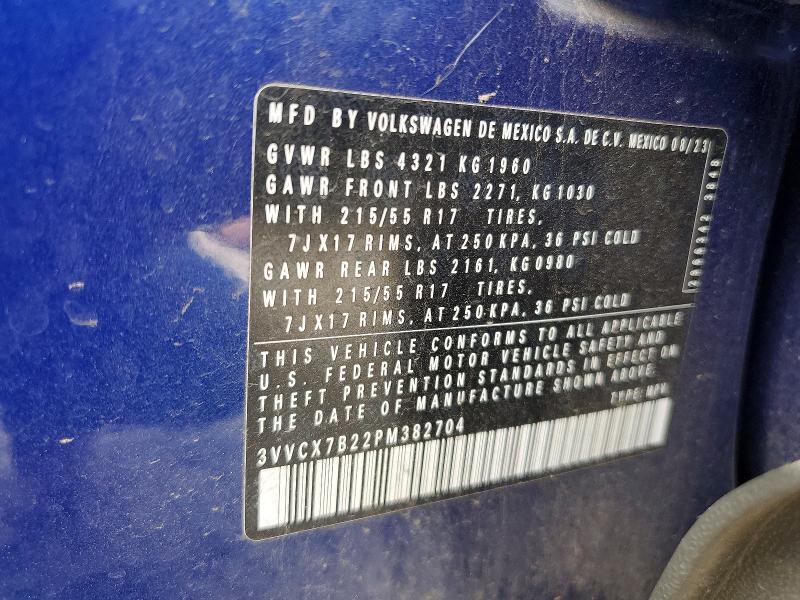 58474296 :رقم المزاد ، 3VVCX7B22PM382704 vin ، 2023 Volkswagen Taos مزاد بيع
