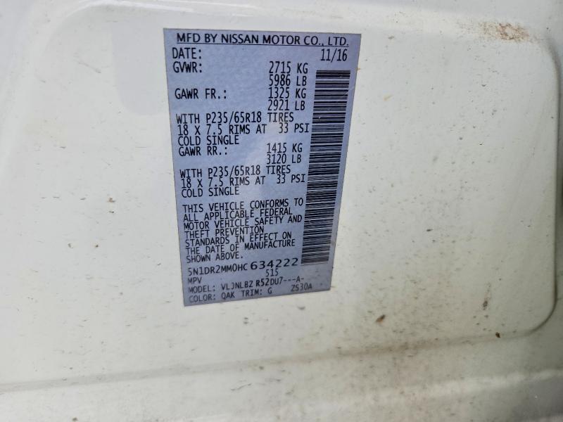 56715996 :رقم المزاد ، 5N1DR2MM0HC634222 vin ، 2017 Nissan Pathfinder مزاد بيع