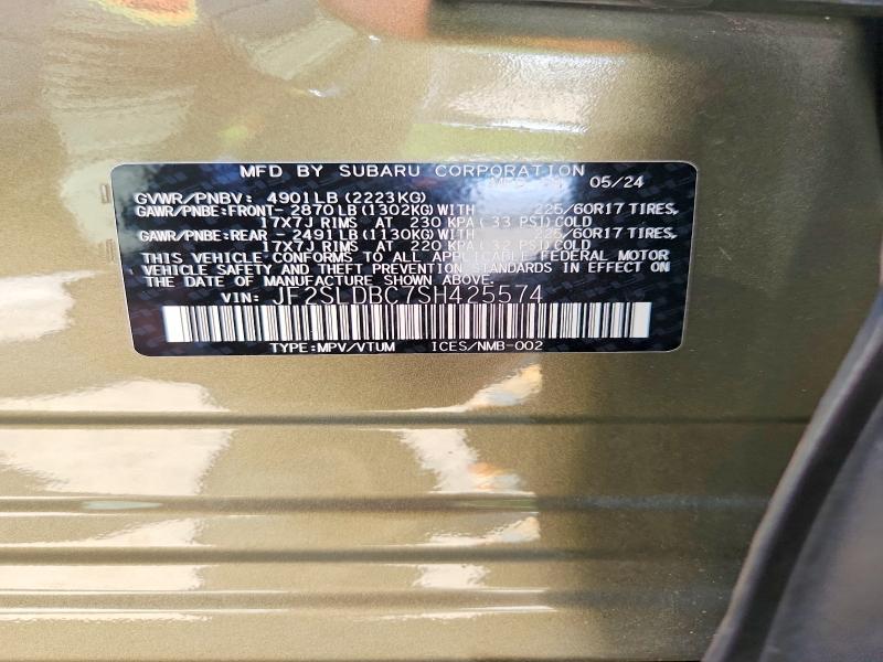 2025 Subaru Forester მანქანა იყიდება აუქციონზე, vin: JF2SLDBC7SH425574, აუქციონის ნომერი: 57354356
