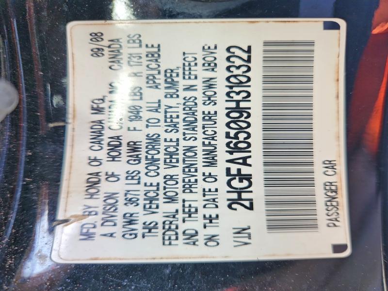 2009 Honda Civic მანქანა იყიდება აუქციონზე, vin: 2HGFA16509H310322, აუქციონის ნომერი: 57047516