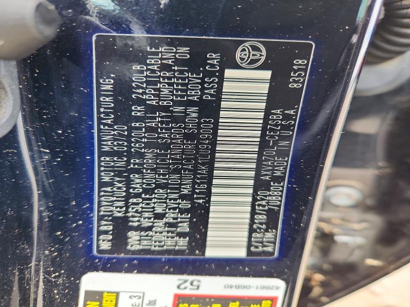 Auction sale of the 2020 Toyota Camry, vin: 4T1G11AK1LU949003, lot number: 56418616