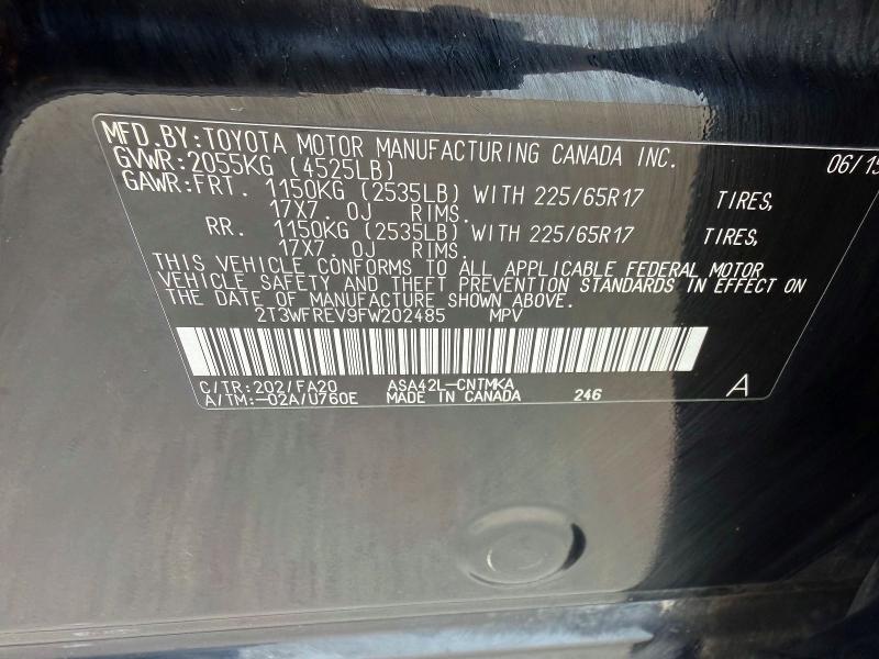 Aukcja sprzedaży 2015 Toyota Rav4, vin: 2T3WFREV9FW202485, numer aukcji: 57091496